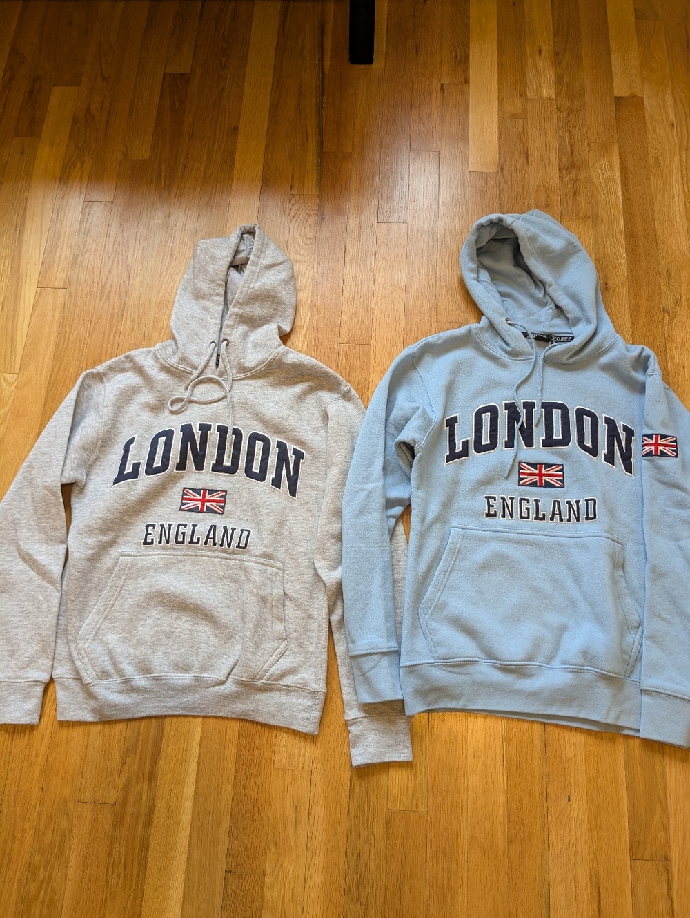 2 London England Graphic Hoodies - Light Gray & Light Blue